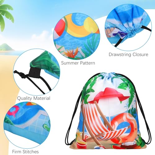 MIMIND 24 Pcs Summer Pool Drawstring Bags Beach Drawstring Backpack Party Favor Bags Goodie Backpack Bag for Hawaiian Party3