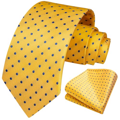 Image of HISDERN Polka Dot Ties for Men Classic Silk Ties and Pocket Square Formal Business Necktie Handkerchief Wedding Party