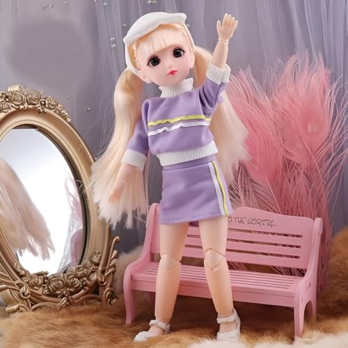 Image of Tickles Movable Joints Cute Beautiful Eyes Fashionable Dress Doll for Kids Girls (Size: 30 cm; Design May Vary in Purple Color)