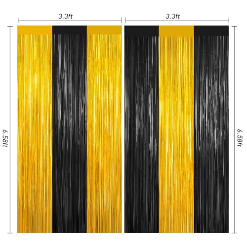Image of Black and Gold Party Streamers Decoration, 2Pack Graduation Tinsel Backdrop Party Decorations, Foil Fringe Backdrop for 2025 NYE /Anniversary /Farewell /Cocktail /Prom /EID /Birthdays Xmas Wedding Decors