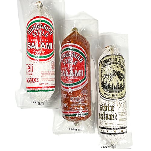Sibiu, Csabai, Teli Salami, Hungarian and Romanian, Pork and Paprika Brand Dry Aged Sausages, Pack