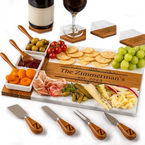 Personalized Charcuterie Board Set, Custom Engraved Marble Cheese...