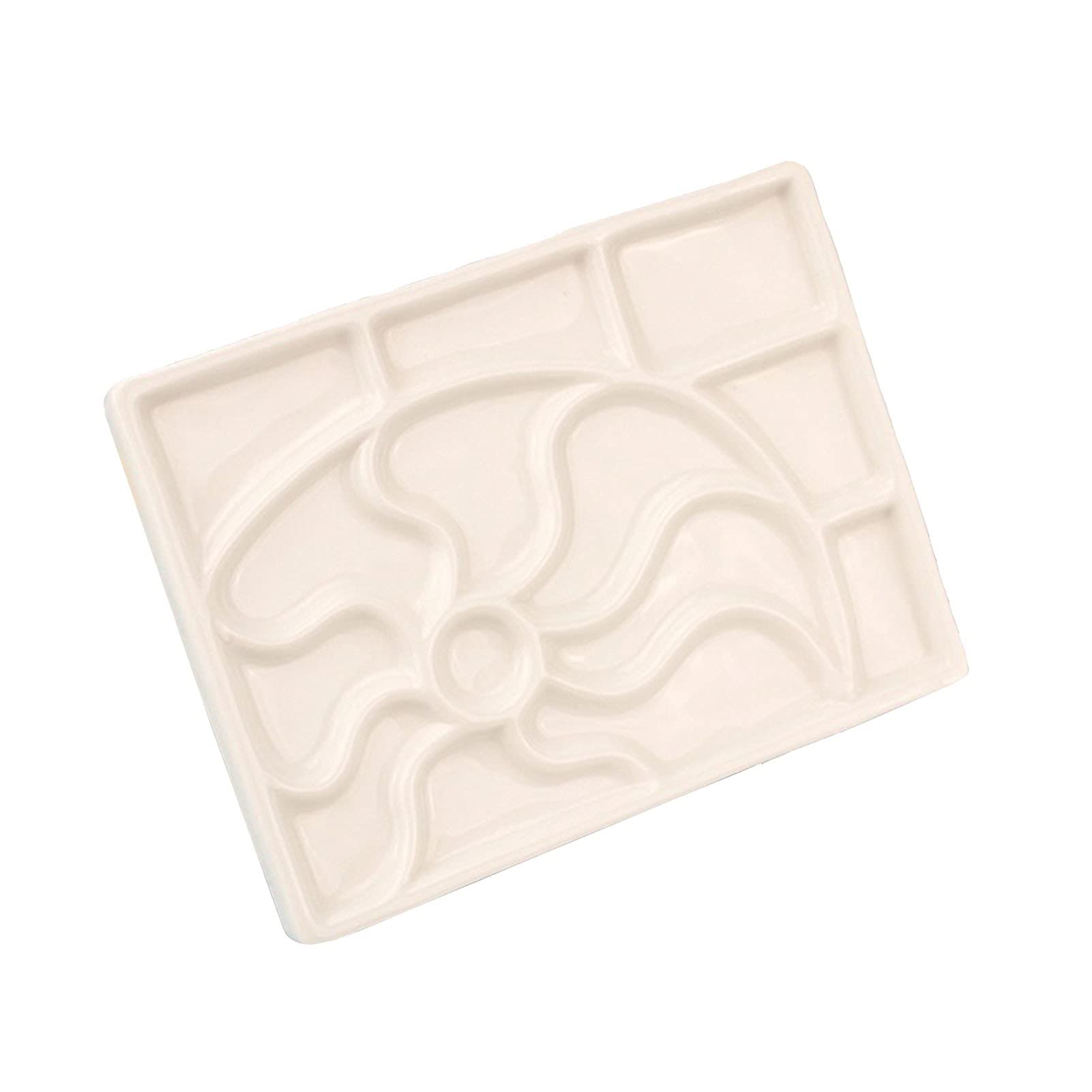 Flat Paint Mixing Palette， White Flat Ceramic Artist Paint Mix Palette Tray For Watercolor Gouache Oil