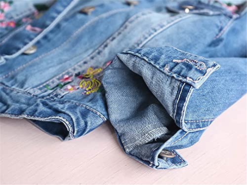 Autumn Girls Denim Jackets Coats Embroidered Flowers Lapel Cowboy Coat Denim Jacket for Baby Girls Floral Jeans Outwear2