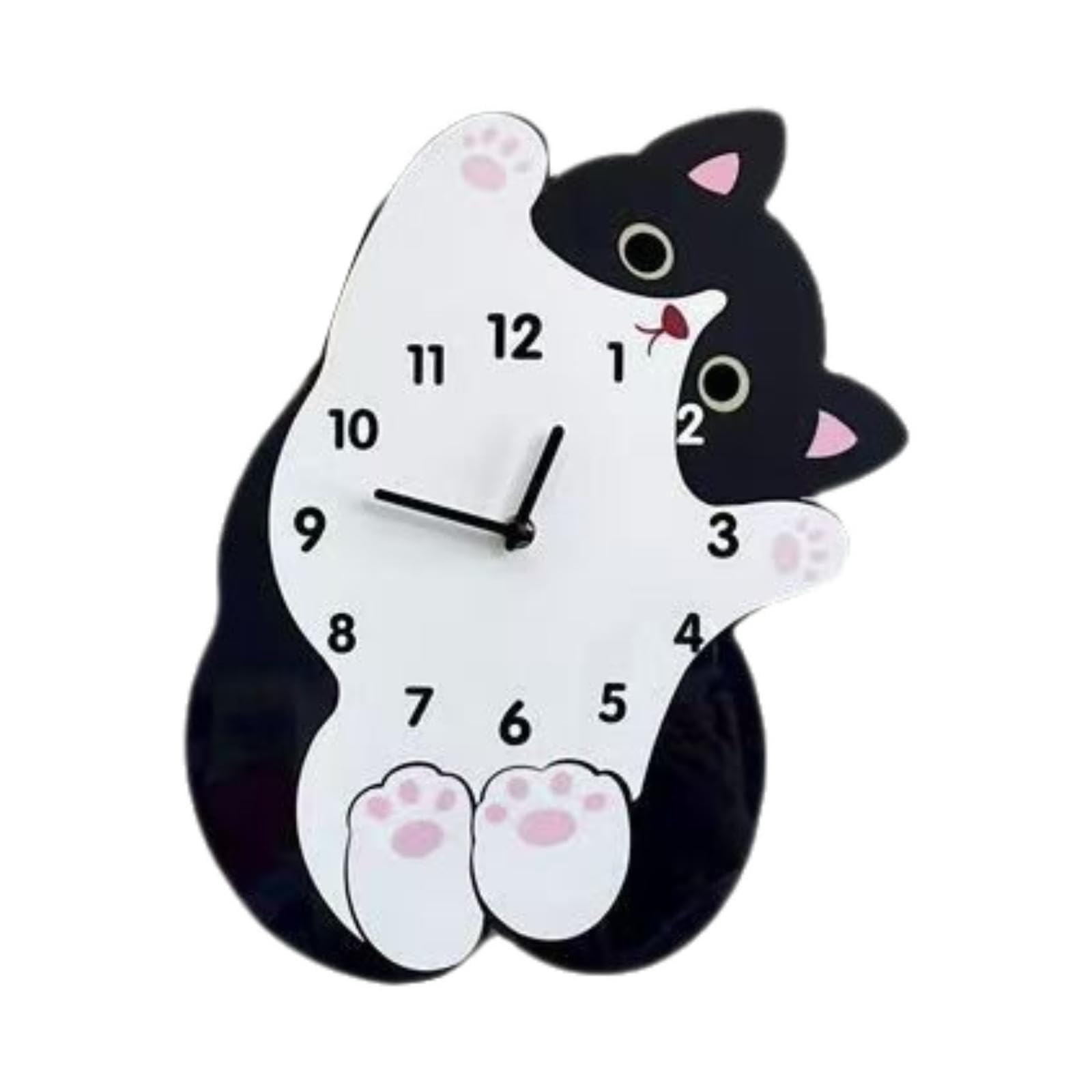Horloge murale chat cartoon en bois mignon : idée cadeau idéale