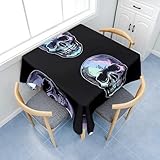Fasbuy Halloween Mantel Antimanchas Cuadrado Manteles de Mesa, Lavabl Poliéster, para Cocina Jardín Restaurante Comedor Mesa Decoración, con Sujeta Manteles (Azul,150x150cm)