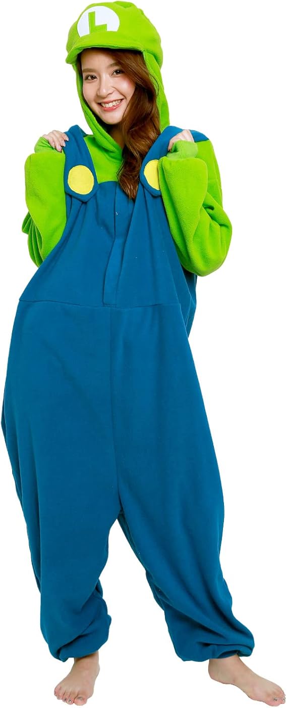 SAZAC© Adult Luigi Kigurumi, Adult Luigi Onesie, Adult Luigi Costume, Adult Super Mario Onesie