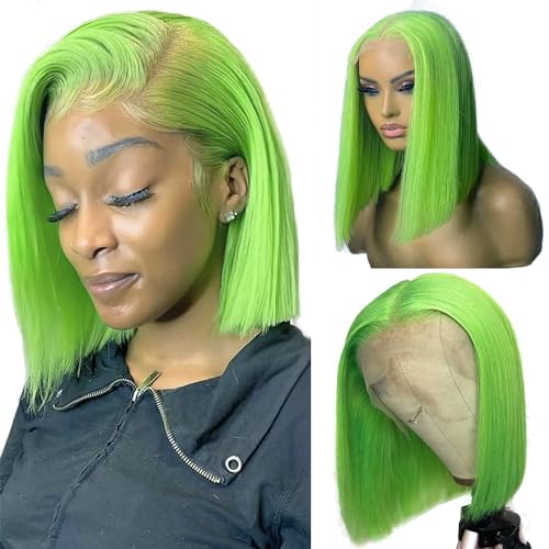 Ubetta Lime Green Bob Wig Human Hair 10 Inch 13x4 HD Lace Front Wigs Human Hair Pre Plucked Short Bob Wig Brazilian Virgin Human Hair Lace Frontal Wigs for Women 180% Density