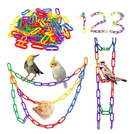 JIALEEY 100PCS Plastic Chain Links, Children's Learning Toy, Mix Color Rainbow DIY C-Clips Chains Hooks Swing Climbing Cage Toys for Bird Sugar Glider Rat Parrot