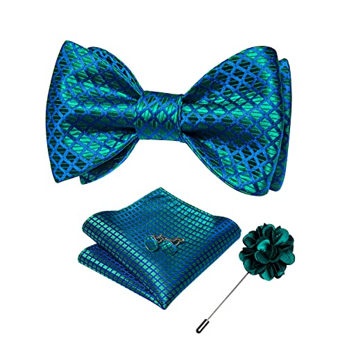 Image of DiBanGu Paisley Bow Ties for Men Silk Self Tied Bowtie and Pocket Square Cufflinks with Lapel Pin for Wedding Party