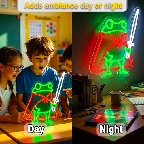 Image of Frog Neon Sign Cute Neon Signs for Wall Decor Green Red Neon LED Sign for Man Cave Room Home Party Birthday Bar Signs - USB Powered