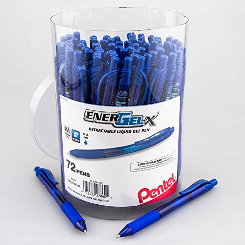 Pentel EnerGel-X stylo roller gel rétractable pointe moyenne bleu 0.7mm lot de 72 fournitures bureau