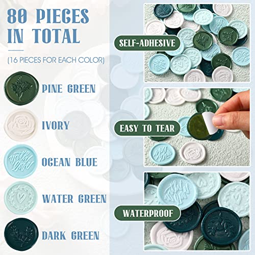 80 Pieces Wax Seal Stickers Envelope Seal Stickers Wedding Invitation Envelope Seals Self Adhesive Stickers For Christmas Birthday Bridal Shower Party Presents Supplies (Green Series) #TOP1
