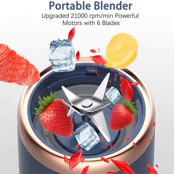 Image of Portable Blender for Smoothies & Juices, USB Rechargeable Personal Blender, 400ML Mini Juicer Mixer Grinder with 6 Stainless Steel Blades, 3 Speed Modes, 40W Powerful Motor, 1500mAh Battery