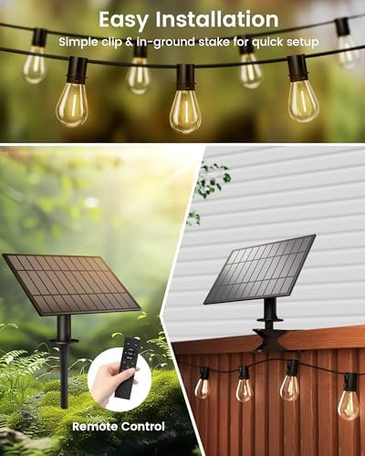 Solar String Lights Outdoor, 120FT 30+2 Shatterproof S14 LED Bulbs, Waterproof, USB Rechargeable, 2200K Warm White, Energy-Saving Hanging Patio Lights for Garden, Porch, Bistro, Deck, Market — view 4