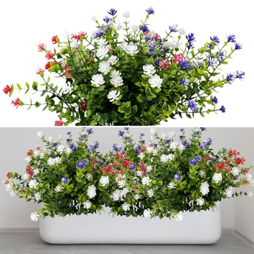 LUMITERRA 6 Fleurs Artificielles Bouquet, Fleur Artificiel en Plastique Résistantes aux UV Faux Fausse, Fleurs Artificielles Extérieur pour Fête de Mariage,...