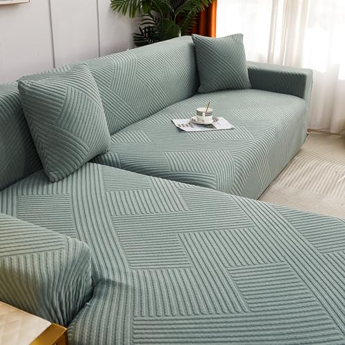 Couvre canapé d'angle rayures Jacquard housse extensible salon - 7