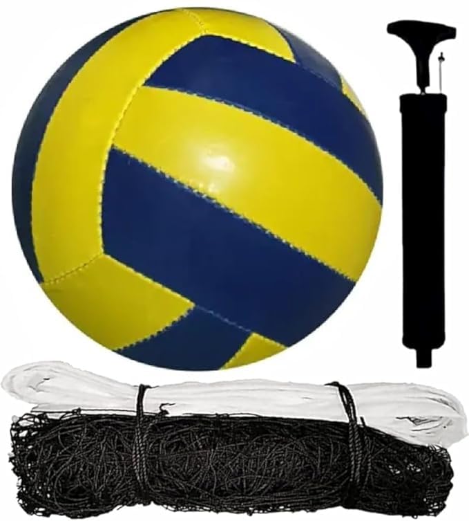 Volleyball with Net and Air Pump, Yellow and Blue, Size 4, Combo Set for Outdoor and Indoor Play-picture-39