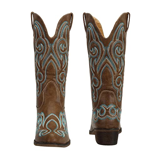 Shesole Women's Wide Calf Western Cowgirl Cowboy Boots Ladies Pointy Toe Fashion Boots Brown Size 10 #TOP1