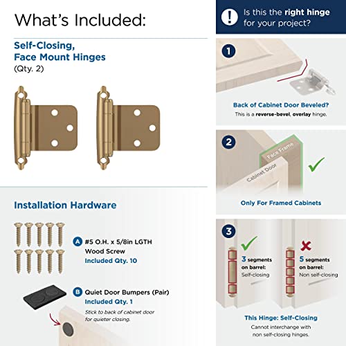 Amerock Bpr7630Cz | Reverse Bevel Face Frame Cabinet Hinge | Variable Overlay Self Closing Face Mount | Champagne Bronze | Kitchen Cabinet Door Hinge | 1 Pair/2 Pack | Functional Hardware #TOP2