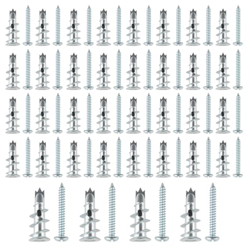 Kit de 80 fijaciones de cartón yeso resistente, enchufe de pared para placas de yeso, tornillos para placas de yeso, tornillos de anclaje de pared secos autoperforantes y tacos de pared para paredes