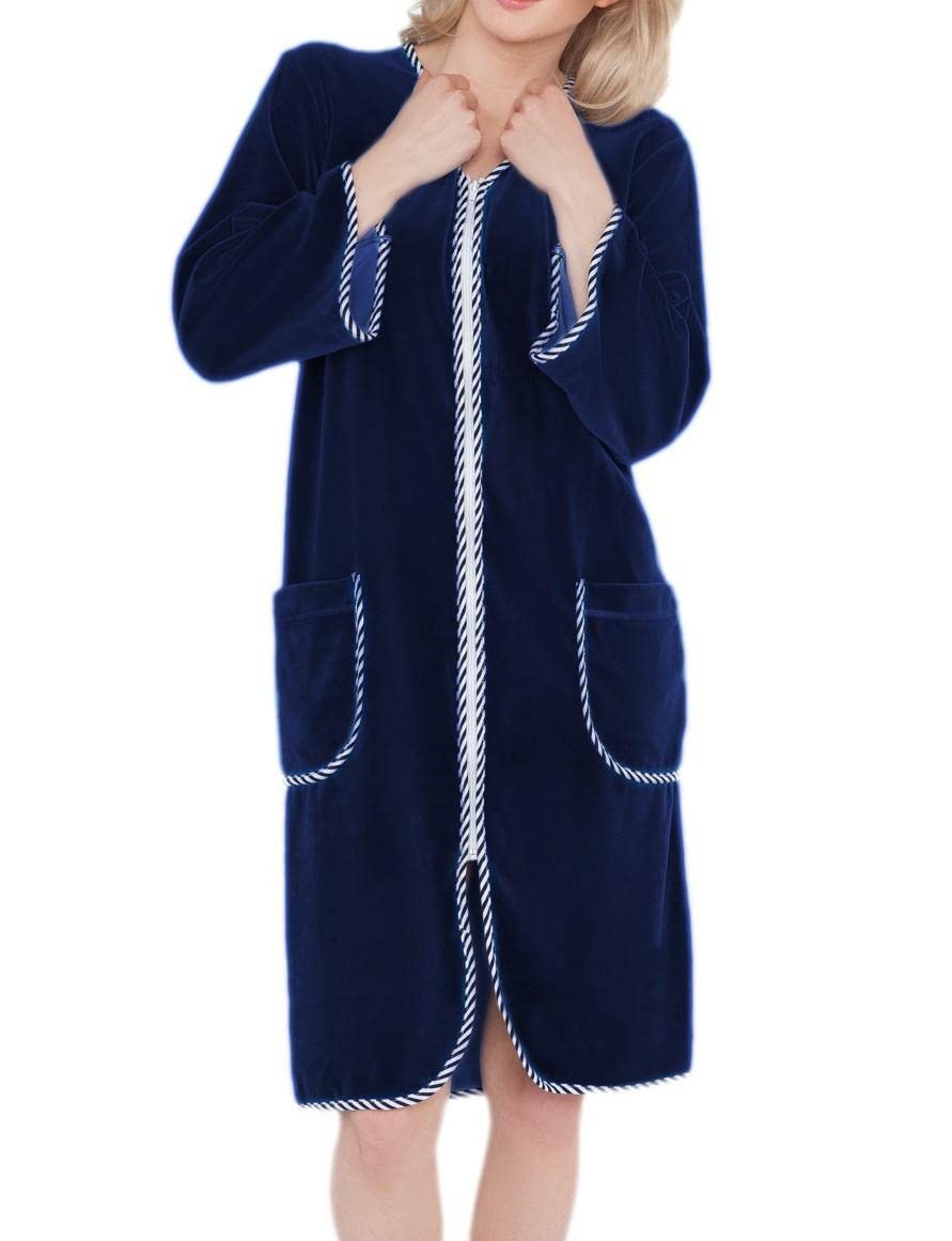 Aquarti Peignoir de Bain Court Manches 3/4 Velours Femme | Robe de Chambre Zippee