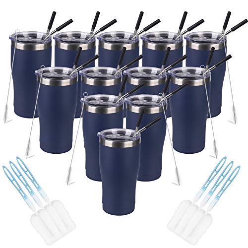 SERENCOZY 20oz Stainless Steel Tumbler with lid and straw Vacuum Insulated Tumbler Double Wall Travel Mug Coffee Cup for Hot Beverage and Cold Drinks (Navy, 12 Pack)