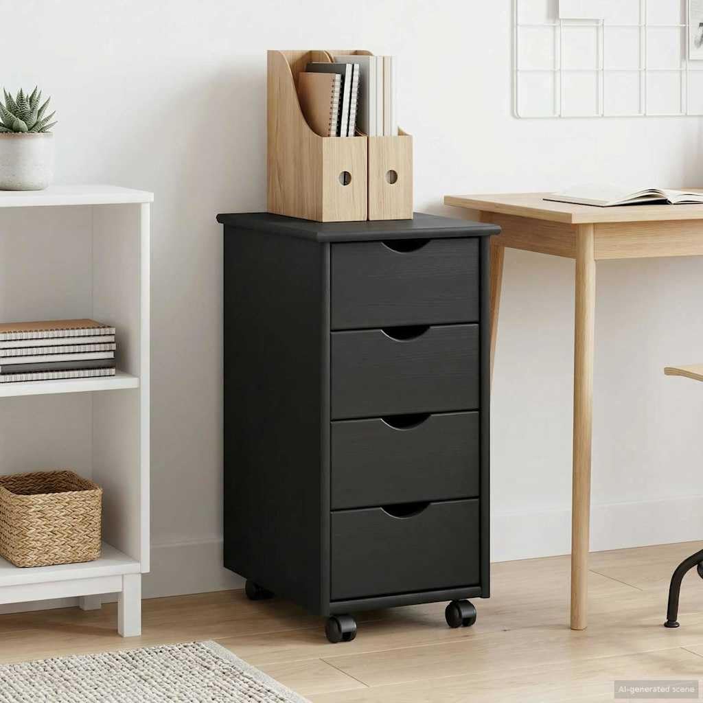 Cabinet à roulettes 34 x 39 x 65,5 cm Bois de Pin Massif Gris