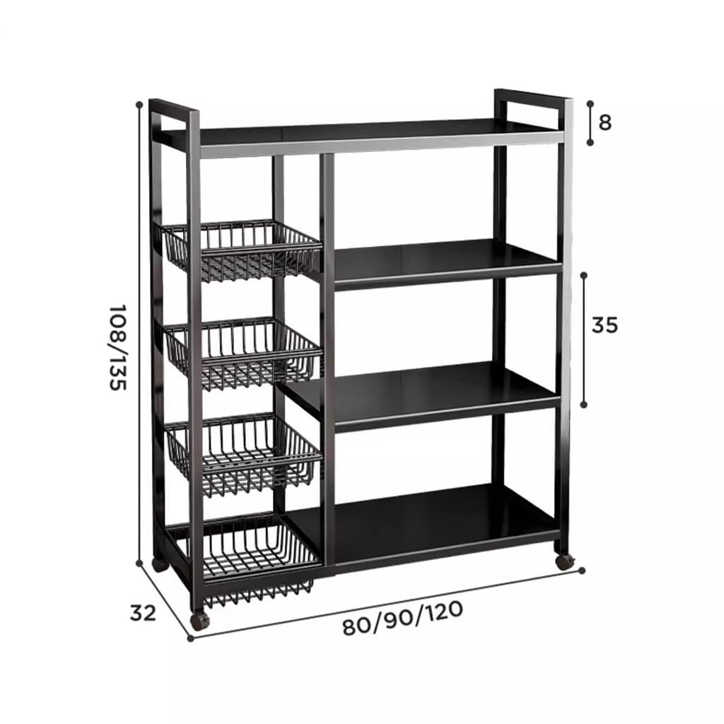 Generisch Robusto scaffale in metallo con 4 ripiani, altezza regolabile 5 cm, carrello multifunzione portatile, scaffalatura per garage e cucina, soluzione di archiviazione nera
