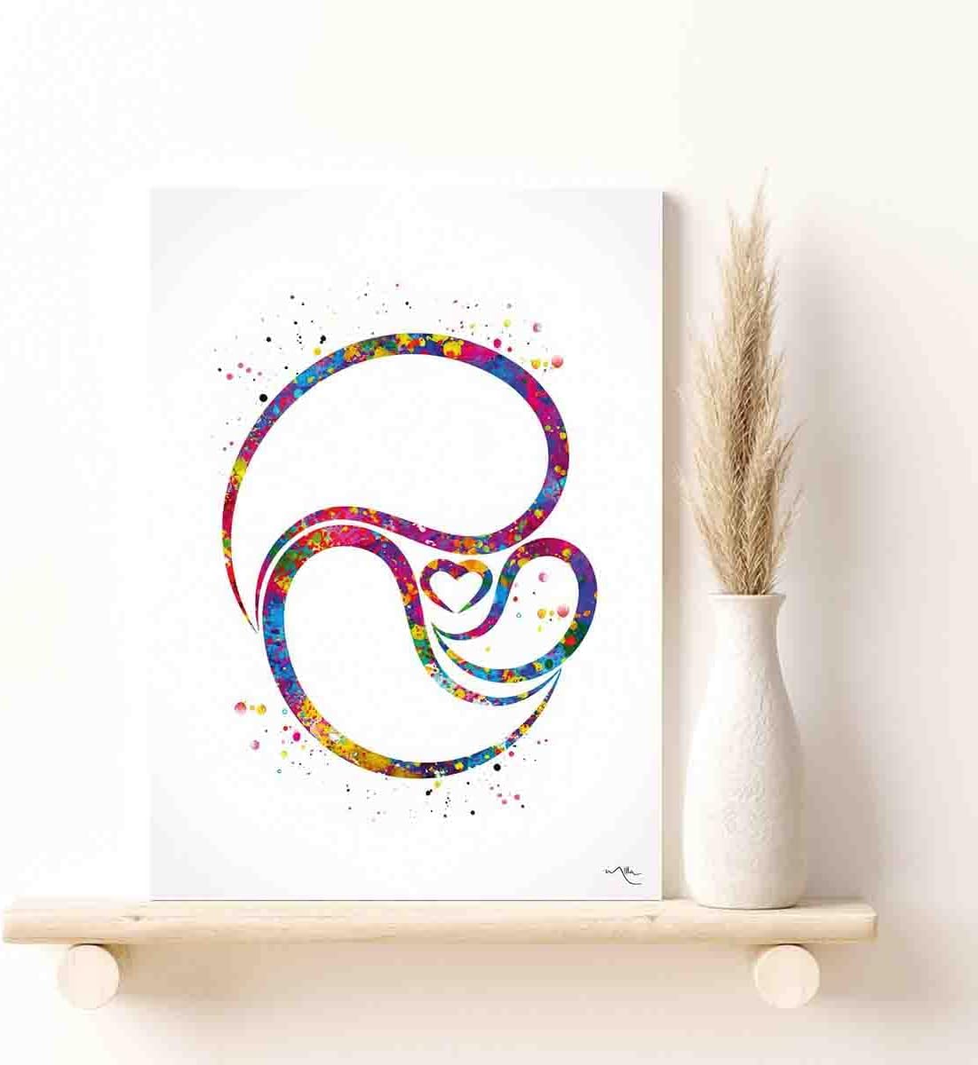 Contemporary Living Room Wall Decor,Mother and Baby Watercolor Print Breastfeeding Mom Newborn Doula Pregnancy Gift Obstetrician Nursing Baby Shower Clinic Midwife Gift- 16in x20 in-Ready to hang