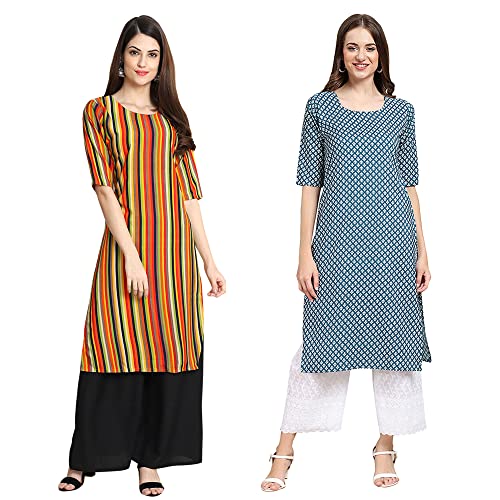 Image of Pinkmint Designer Woman's Crepe Multicolored Straight Kurta [A-355-330]