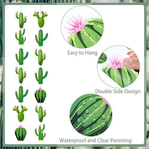 Image of Spakon 8 Pcs Cactus Garlands Decoration Fiesta Party Banner Mexican Taco Green Hanging Paper Garlands Tropical Plant Cutouts for Birthday Baby Shower Luau Hawaiian Carnivals Festivals Party Decor