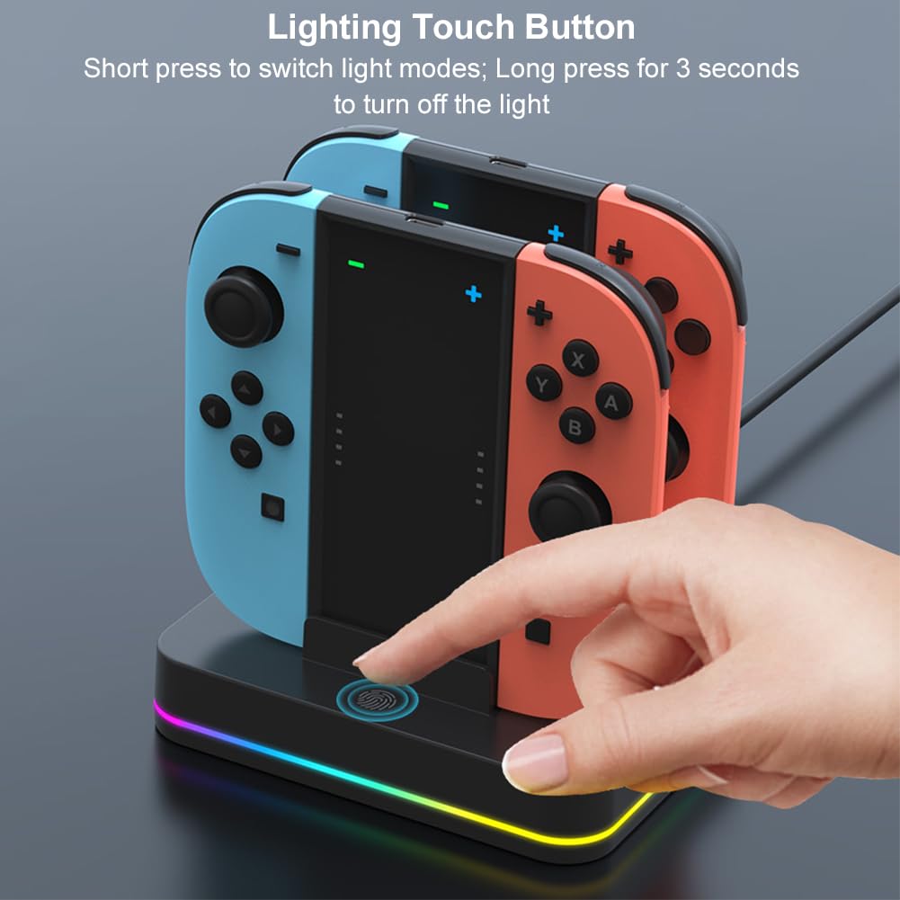 Estación de carga Switch2 para JoyCon con luz RGB Soporte de carga hasta 4 mandos