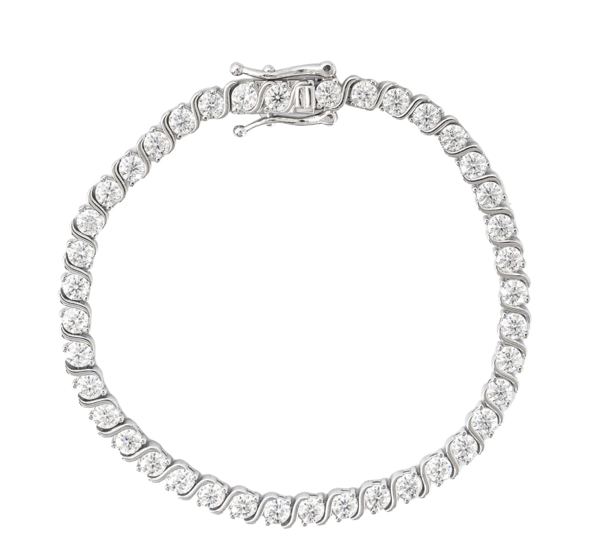 TwoBirch Sterling Silver and Moissanite Swirl Prong Set Tennis Bracelet (3MM)