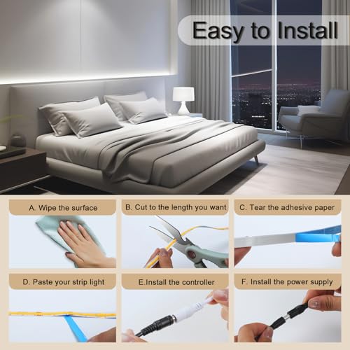 Image of ZSLAIFU COB LED Strip Light 24V, 16.4ft White LED Light Strip with Remote, High Density Flexible White Tape Lights, CRI90+ LED Lighting for Backlighting for TV, Bedroom, Cabinet, Indoor Decor