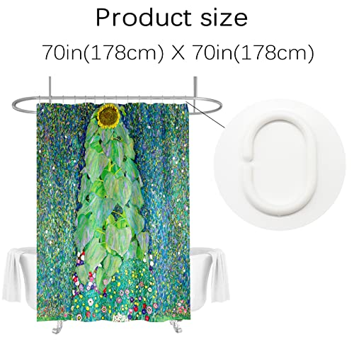 Berkin Arts Bathroom Shower Curtain Set 70x70 Inch Waterproof Polyester with Hooks Post-Impressionism Clematis Design Theme (Sunflower by Gustav Klimt) - Image 2