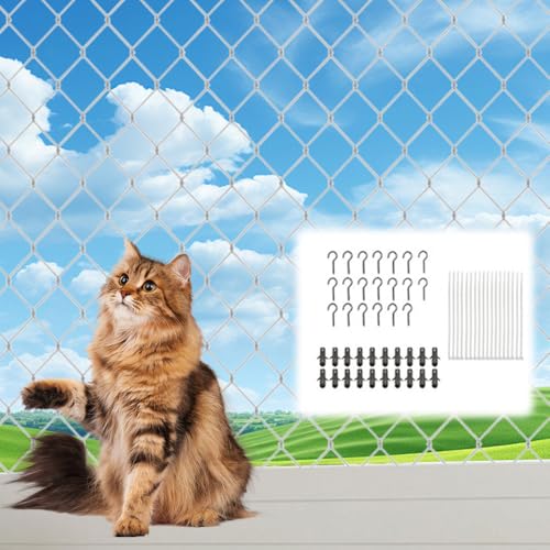 DAJASD 3x10m Red para Gatos de Nylon, Red de Alambre Reforzado, Re Gatos Terraza con Cuerda de fijación y Juego de fijación, Resistente a los Rayos UV y a la Intemperie para Balcón, Terraza y Ventana