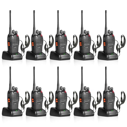 pxton 666S 10 Pack walkie talkies for Adults Long Range Rechargeable with Headphones and Li-ion Battery Two Way Radio has VOX/Noise Reduction/TOT/Flashlight/Monitoring/Scan Function10 Pack