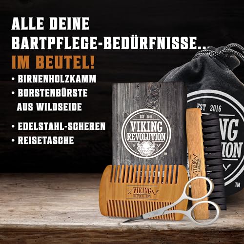 Viking Revolution - Bartkamm & Bartbürste Set Für Männer - Natürliche Bart bürste Wildschweinborsten & Dual-action-birnenholzkamm Mit Samt… – Ansicht 2