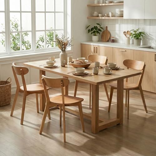 Image of 100% Solid Wood Dining Chairs,Mid Century Modern Dining Chairs with Rounded Backrest,Kitchen,Dining Room Chairs Set of 1 /2 /4 (6, Original Wood Color)