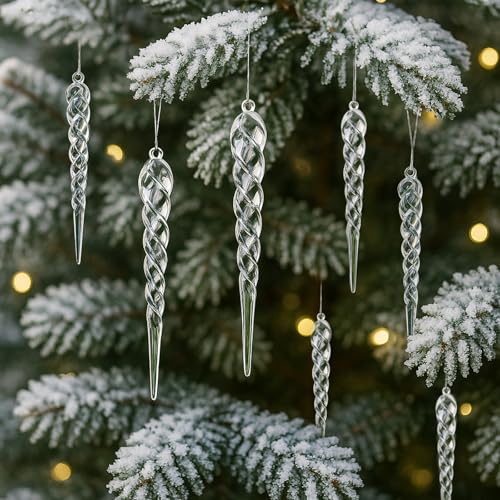 24 Stück Christbaumschmuck Eiszapfen Anhänger, Acryl...