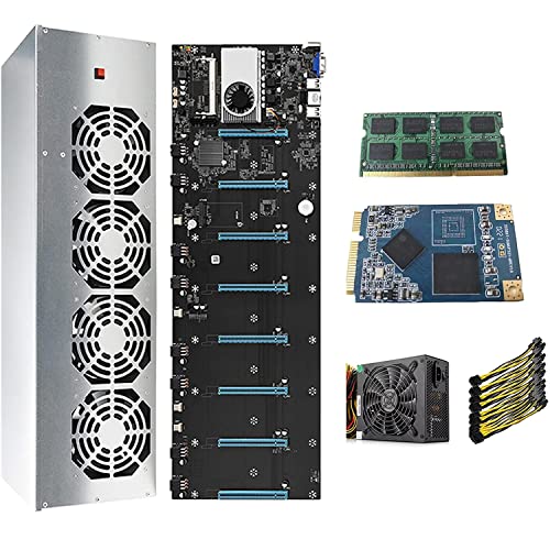 BTC-37 8 GPU Mining Rig Fuente de alimentación mining Rig 2000 W Juego de placa base con CPU 128 GB MSATA SSD y 8 GB de memoria DDR3, sistema Win10, compatible con Bitcoin ETH Mining Cover