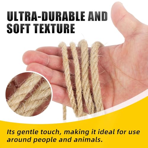 Image of Natural Jute Twine, 8MM x 50FT Jute Rope Roll, Heavy Duty Thick Twine for Cat Scratching Post, Bundling, Gardening and DIY Crafts