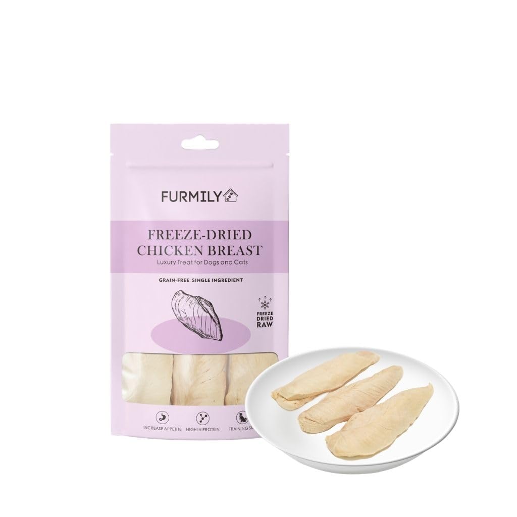 Freeze-Dried Chicken Breast Pet Treats by FURMILY 40g, for Cat & Dog, Food Topper, Natrual, No Additive, 100% Quail Egg Yolk, Freeze-dried to protect nutrition, High protein, Healthy, Easy Digestion