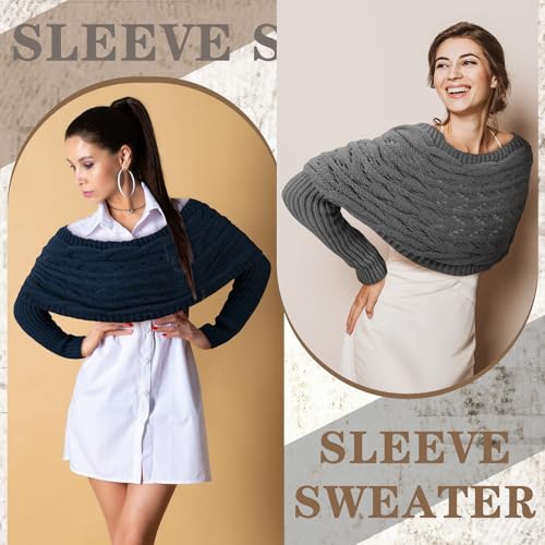 Image of Geyoga 2 Pcs Scarf with Sleeves for Women Knitted Wrap Sweater Scarf with Sleeves Shrugs for Women Wrap Shawl