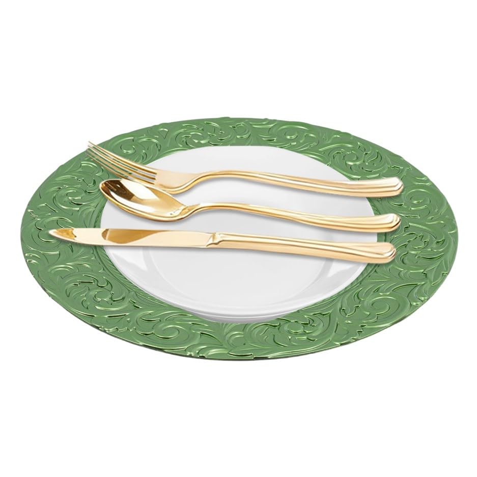 Platos Vintage Verdes Redondos 13in Pack 100