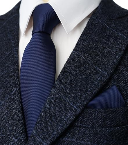 Image of Boy's Solid Tie with Pocket Square Set, Regular Necktie for Children and Kids, Self-Tied