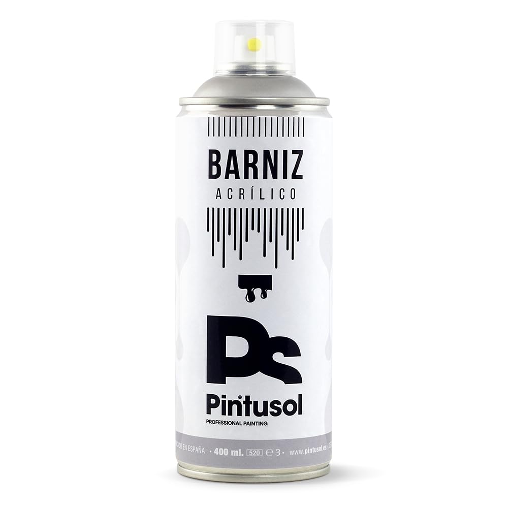 PINTUSOL Barniz Acrílico Brillo Transparente en Spray, Protección Decoración Duradera, Ideal para Pinturas, Objetos, Manualidades, Acabado Brillante, Interior/​Exterior, Barniz Profesional Espray 400ml