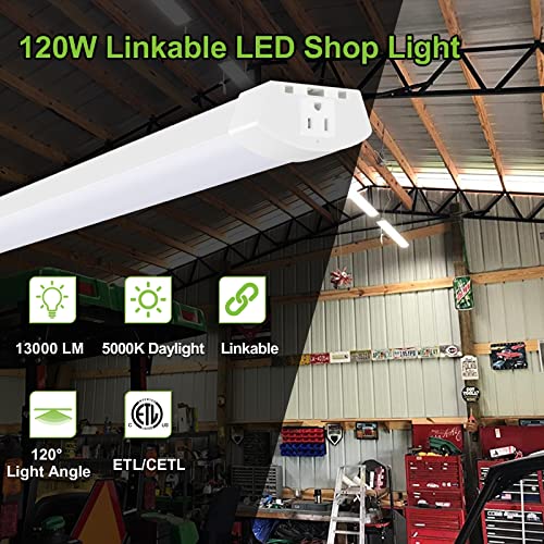 Hykolity 4Ft 120W Led Shop Light Linkable, 13000Lm(400W Equivalent), 5000K Utility Shop Lights For Garages, Workshops, Basements, Hanging Or Flushmount, With Power Cord And Pull Chain, Etl, 2 Pack #TOP1