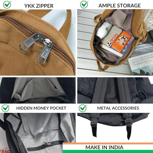 Image of FUOCO Laptop Backpack for Women Men - College School Bag with Bottle Holder for Boys Girls- Stylish Canvas Travel Backpacker for Students Office Casual Use